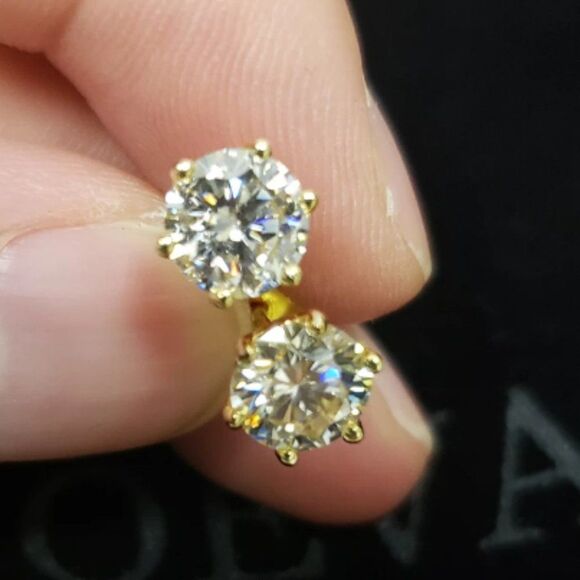 Moissanite Jewelry - 2 Total CW Genuine Moissanite Diamond Gold Stud Earrings NWT
